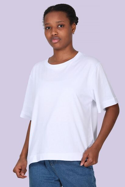 Kadın Bisiklet Yaka T-shirt Beyaz