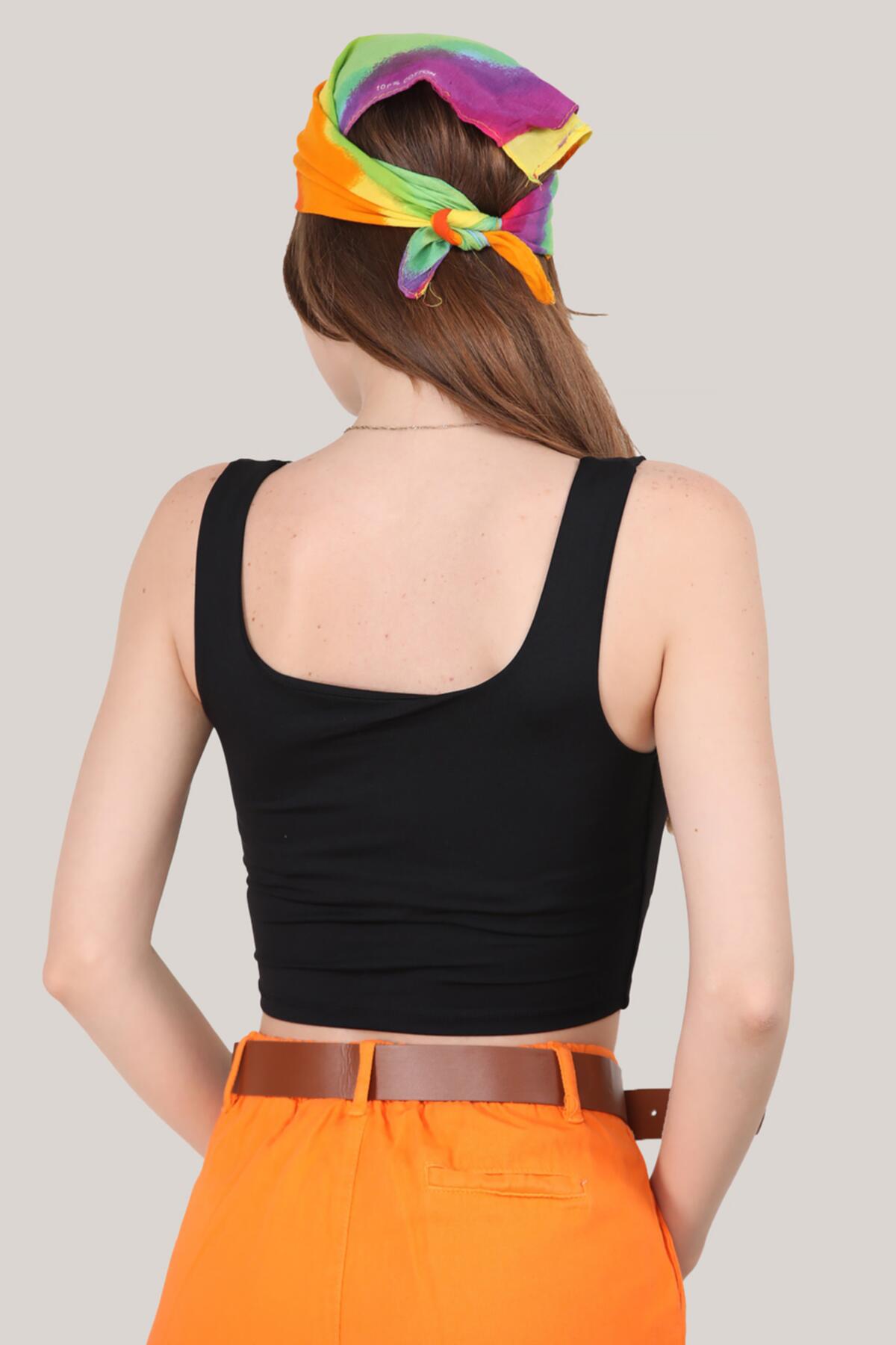 Kadın Askılı Crop Bluz  Siyah