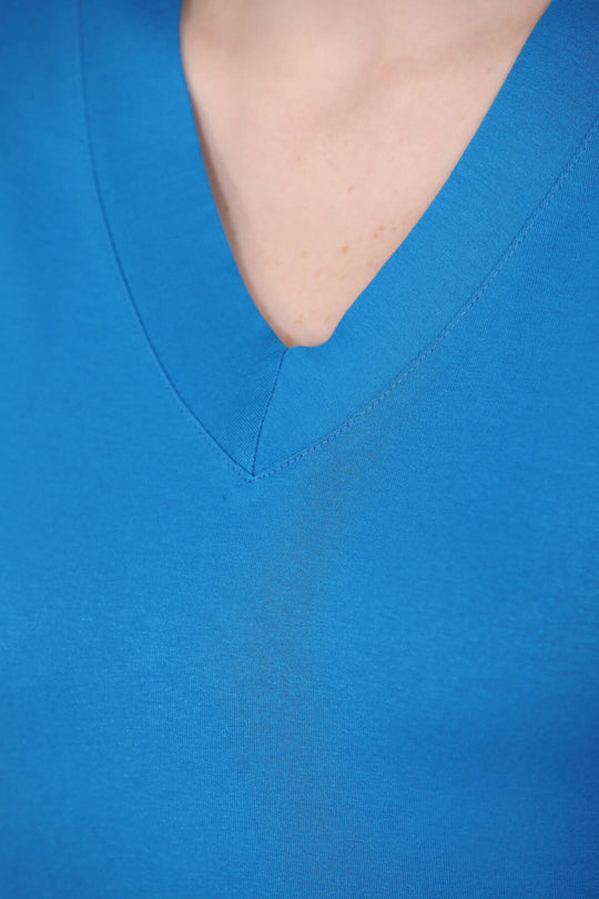 Kadın V Yaka T-Shirt  Saks