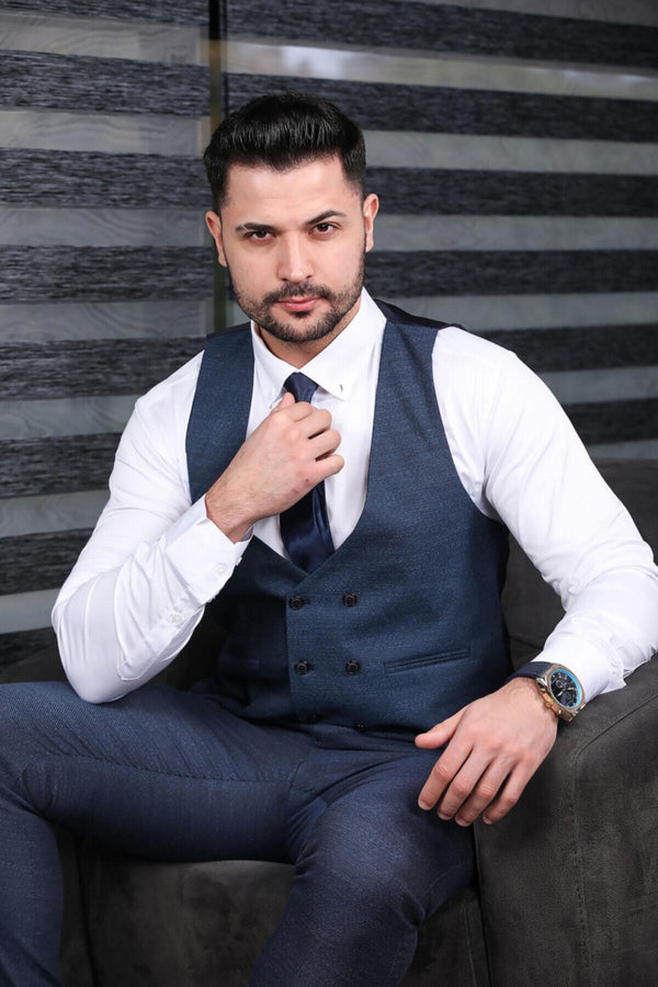 Erkek Yelekli Takım Elbise  Lacivert