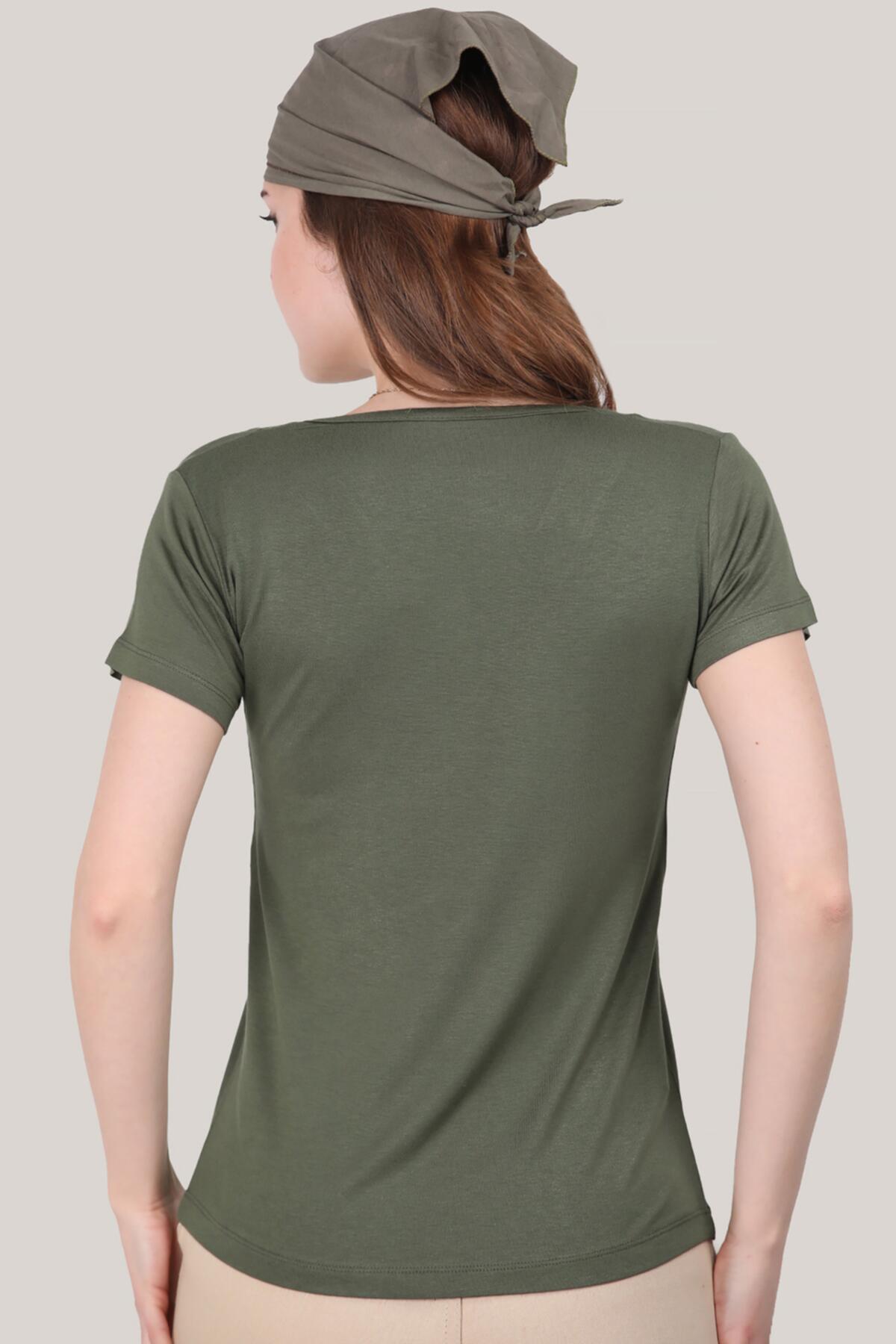 Kadın V Yaka T-Shirt  Haki