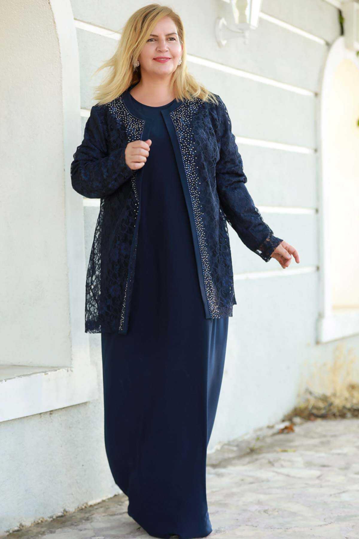 Lace Plus Size Long Evening Dress Set