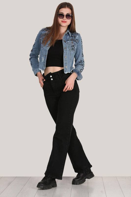 Brownflow Kadın Bol Paça Kot Pantolon Siyah