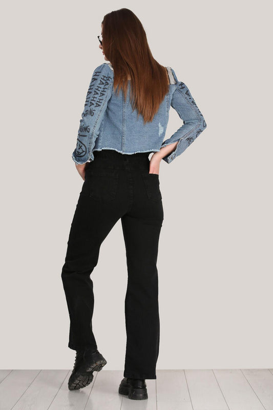 Brownflow Kadın Bol Paça Kot Pantolon Siyah