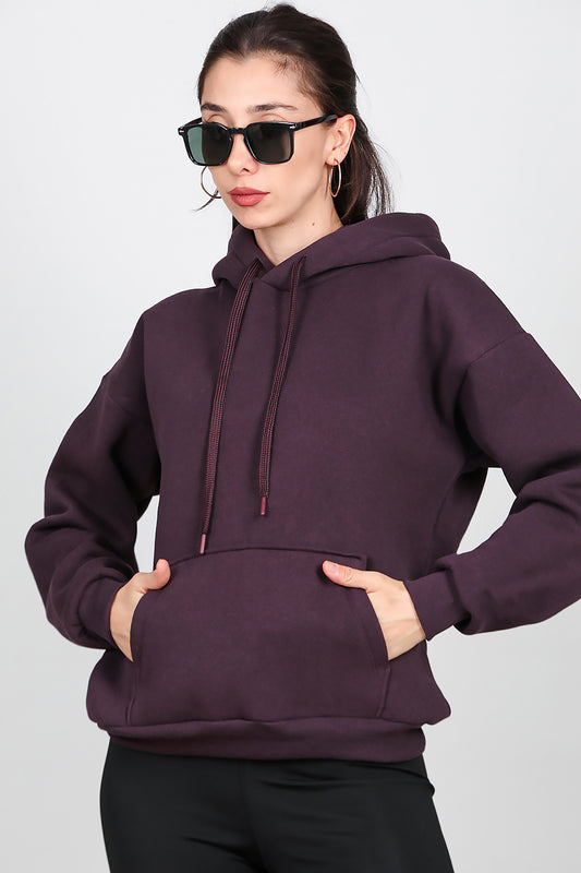 Kadın Kapşonlu Sweat Mürdüm