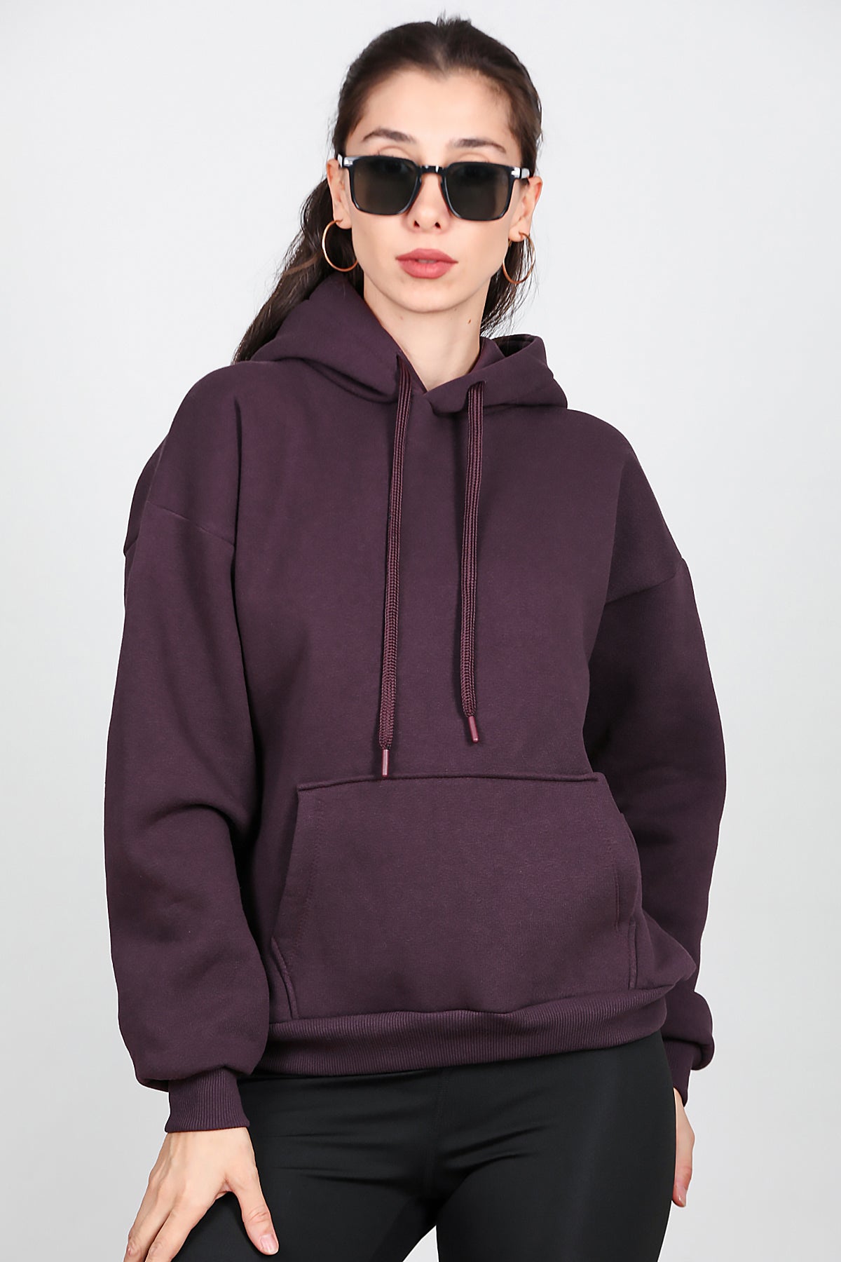 Kadın Kapşonlu Sweat Mürdüm