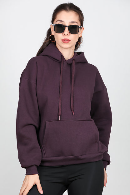 Kadın Kapşonlu Sweat Mürdüm