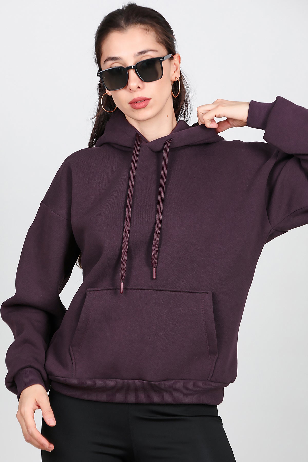 Kadın Kapşonlu Sweat Mürdüm