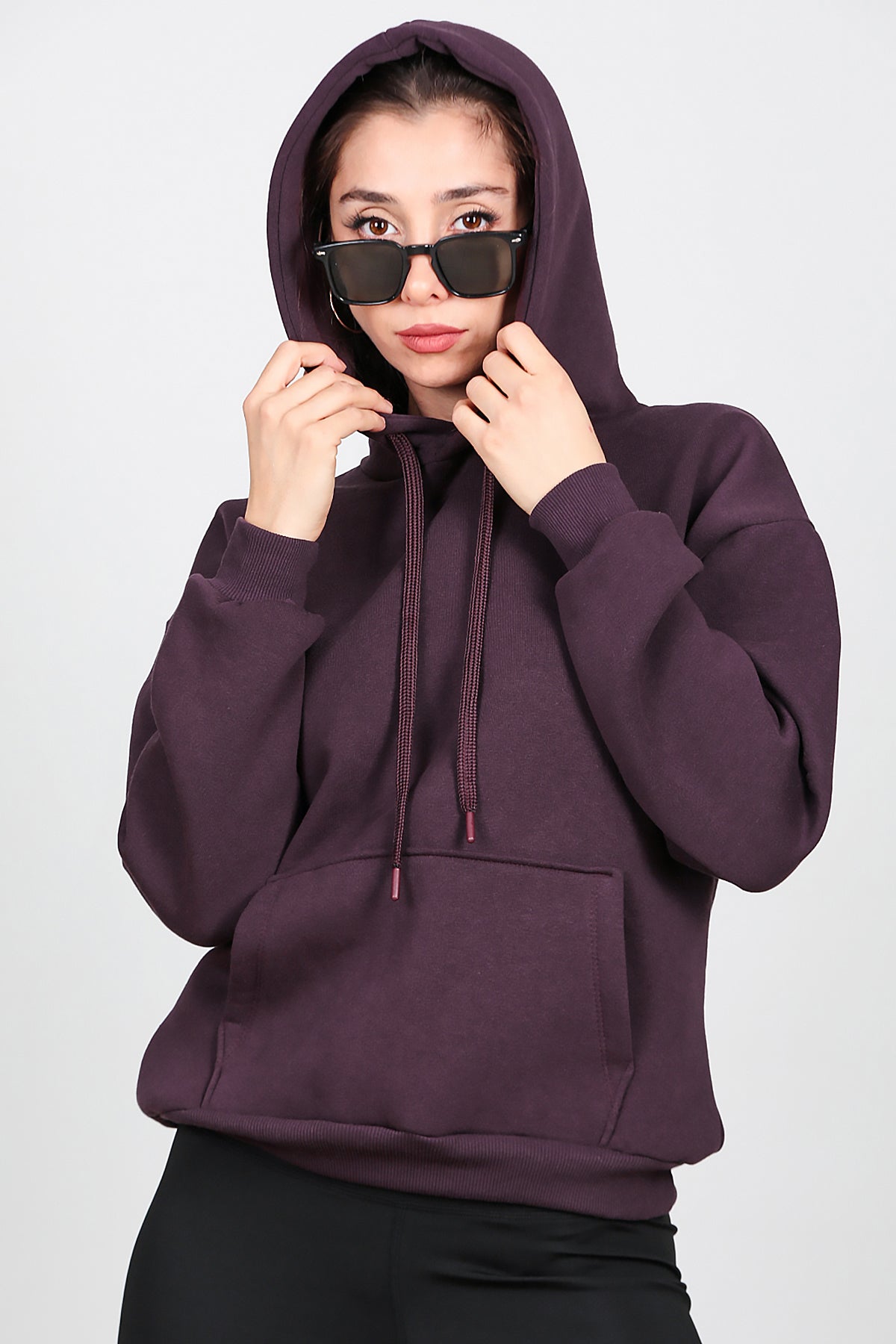 Kadın Kapşonlu Sweat Mürdüm