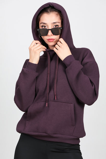 Kadın Kapşonlu Sweat Mürdüm