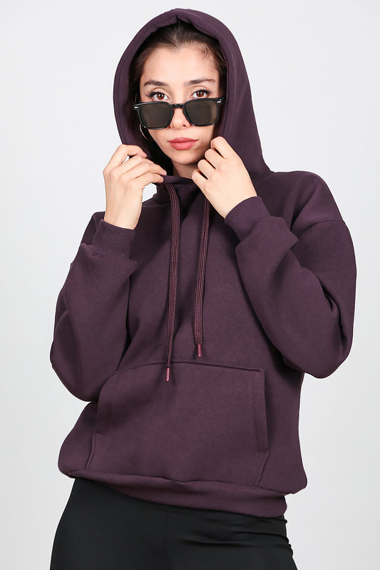 Kadın Kapşonlu Sweat Mürdüm