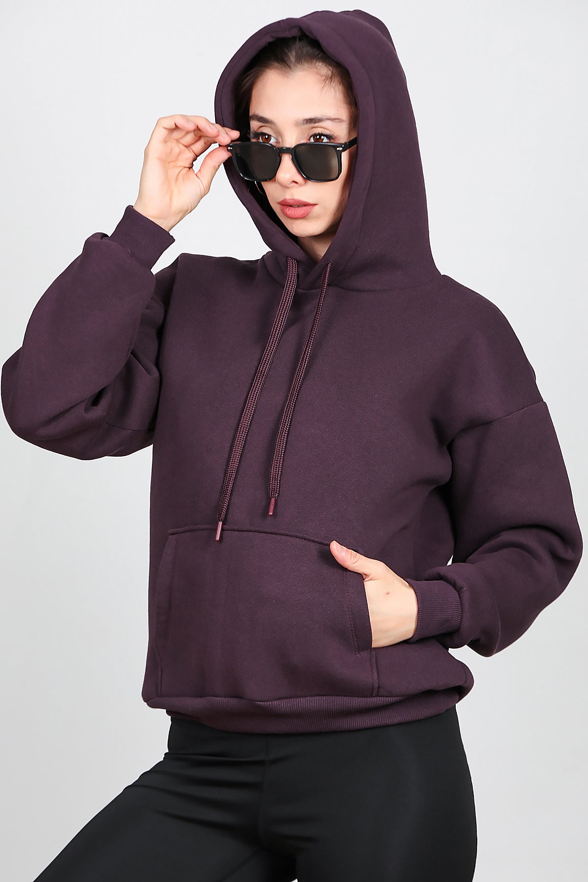 Kadın Kapşonlu Sweat Mürdüm