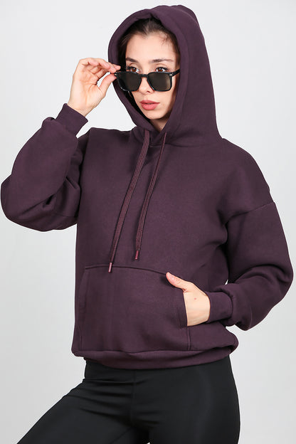 Kadın Kapşonlu Sweat Mürdüm