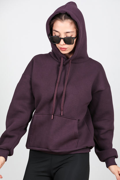 Kadın Kapşonlu Sweat Mürdüm