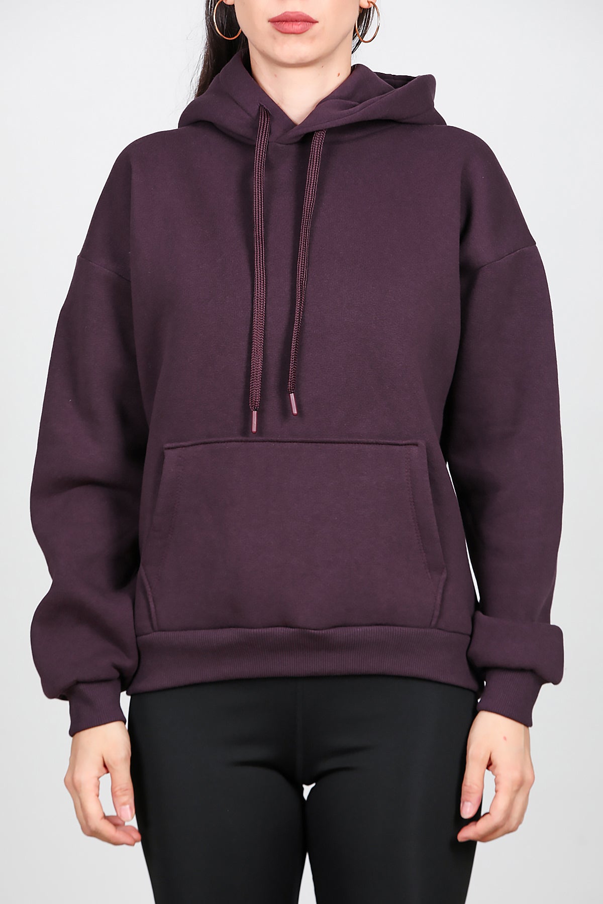 Kadın Kapşonlu Sweat Mürdüm