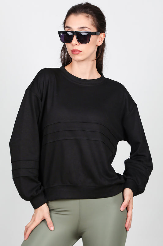 Kadın Önü Üç Dikişli Sweat Siyah