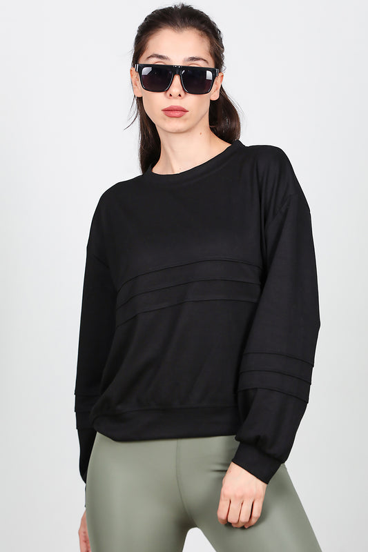 Kadın Önü Üç Dikişli Sweat Siyah