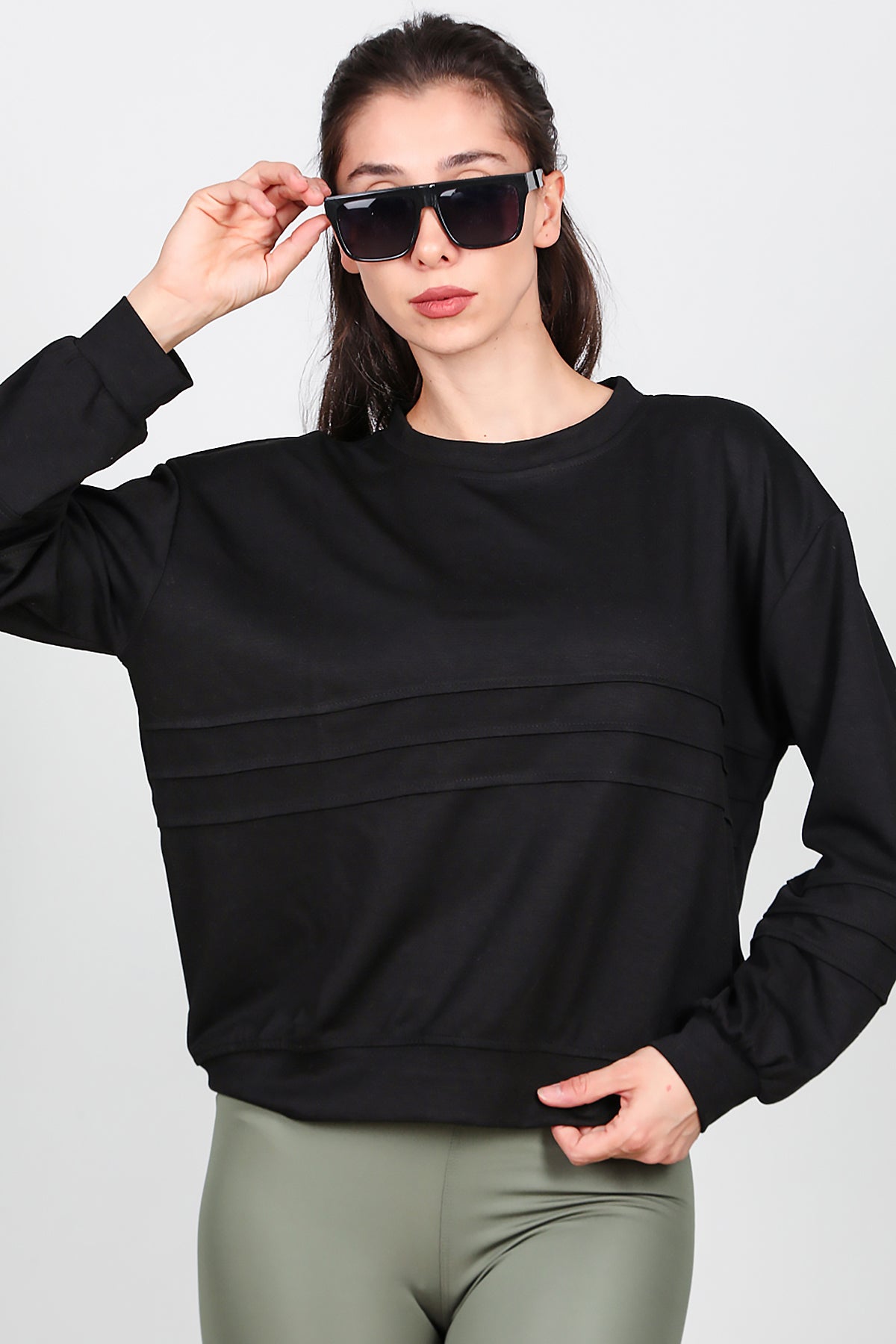 Kadın Önü Üç Dikişli Sweat Siyah