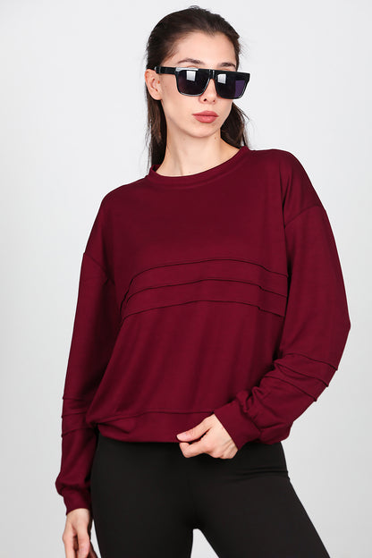 Kadın Önü Üç Dikişli Sweat Bordo