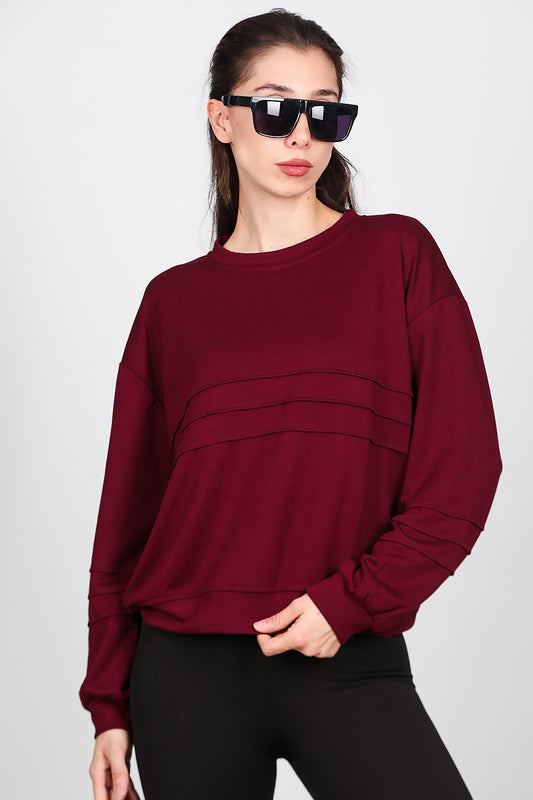 Kadın Önü Üç Dikişli Sweat Bordo