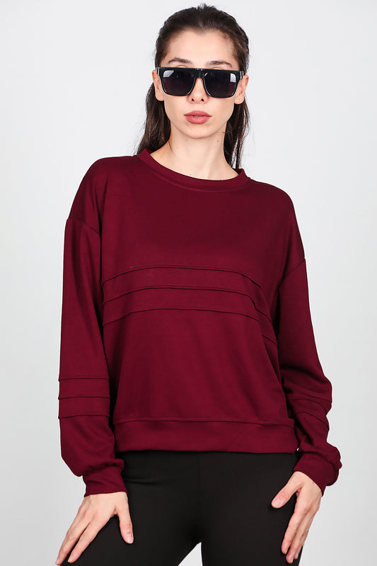 Kadın Önü Üç Dikişli Sweat Bordo