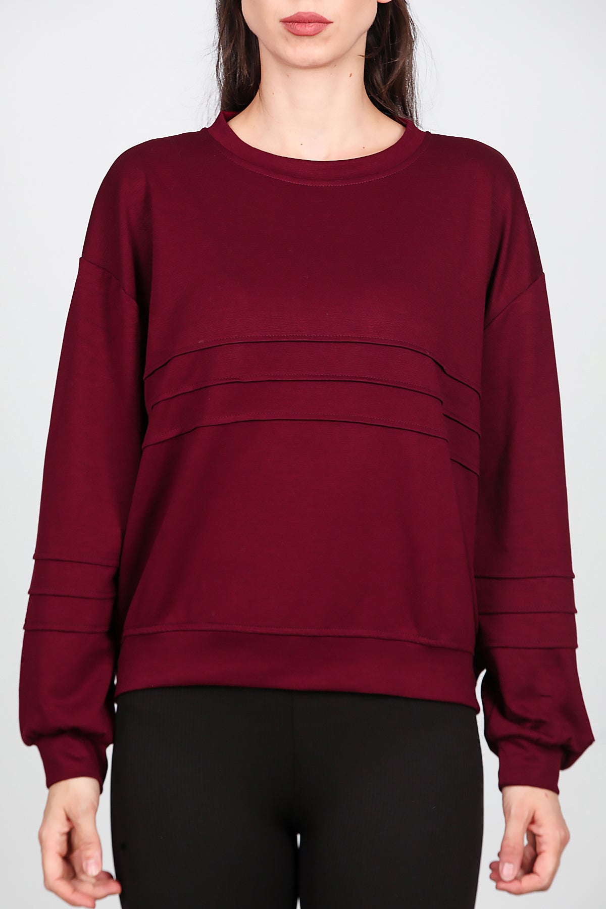 Kadın Önü Üç Dikişli Sweat Bordo
