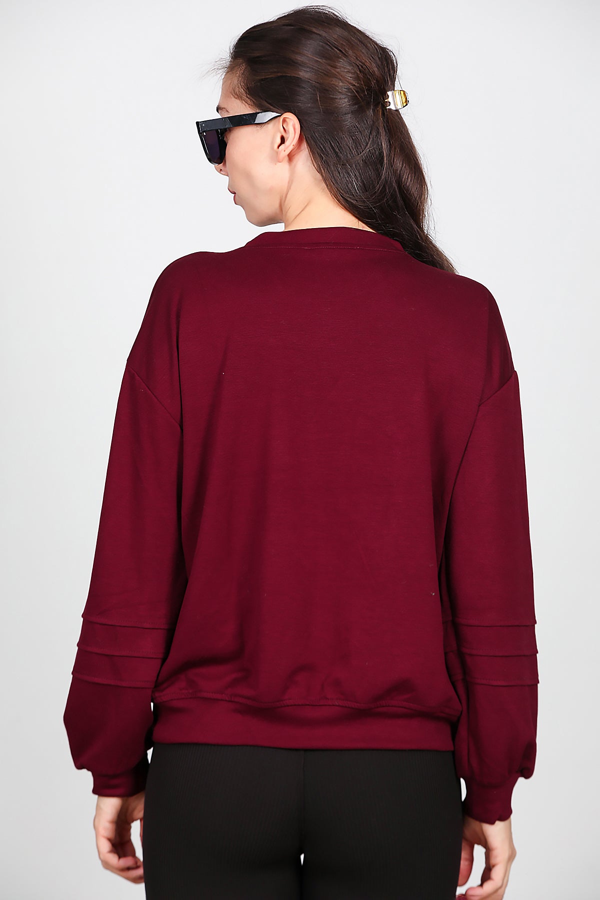 Kadın Önü Üç Dikişli Sweat Bordo