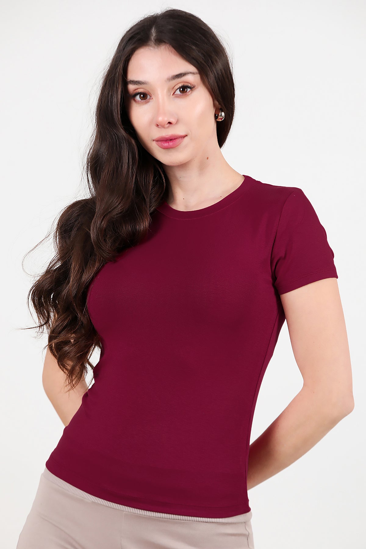 Kadın Bisiklet Yaka Bluz Bordo