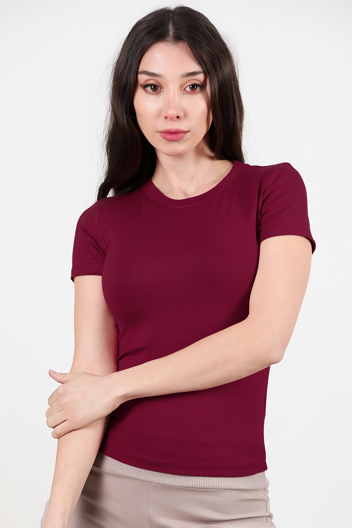 Kadın Bisiklet Yaka Bluz Bordo