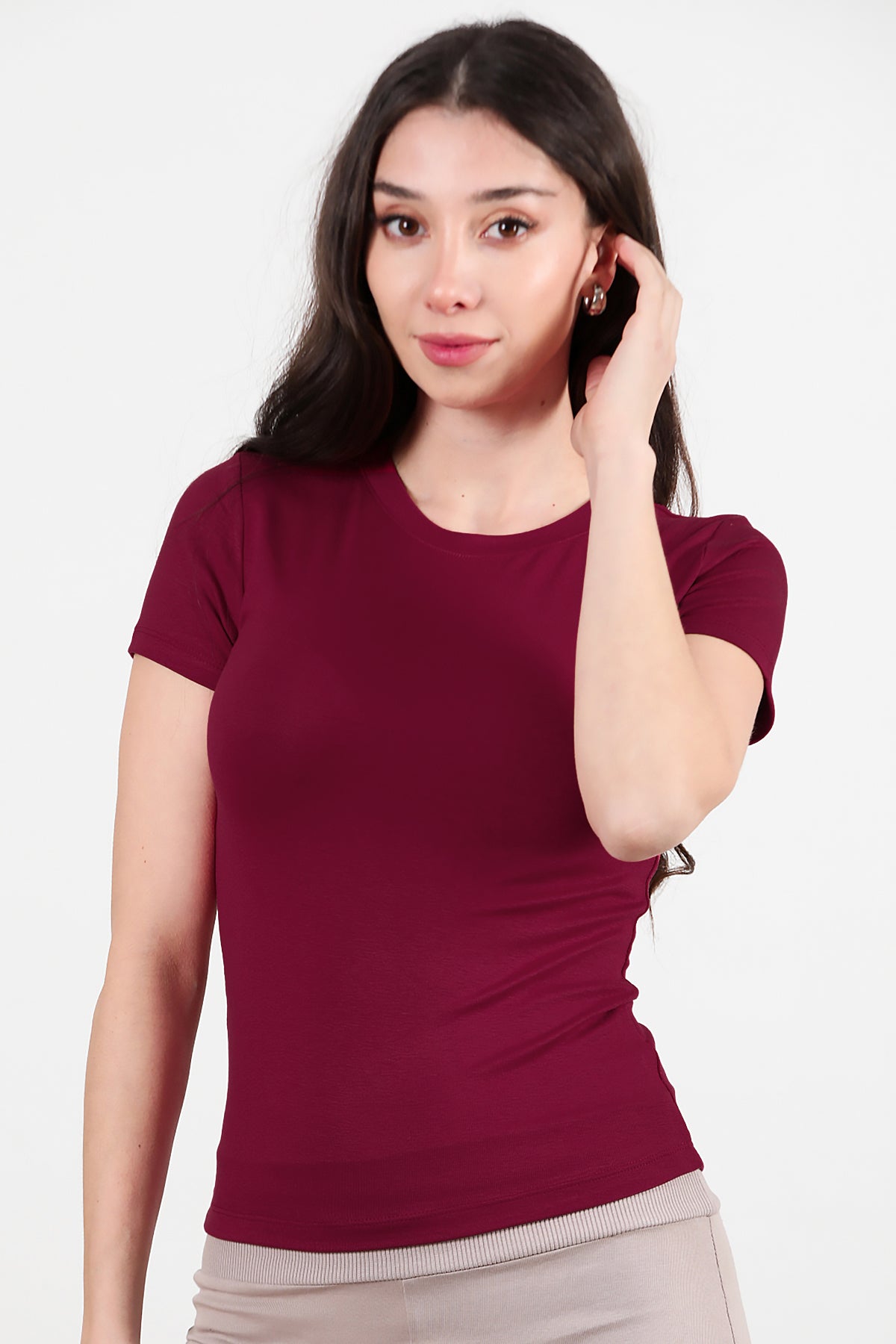 Kadın Bisiklet Yaka Bluz Bordo