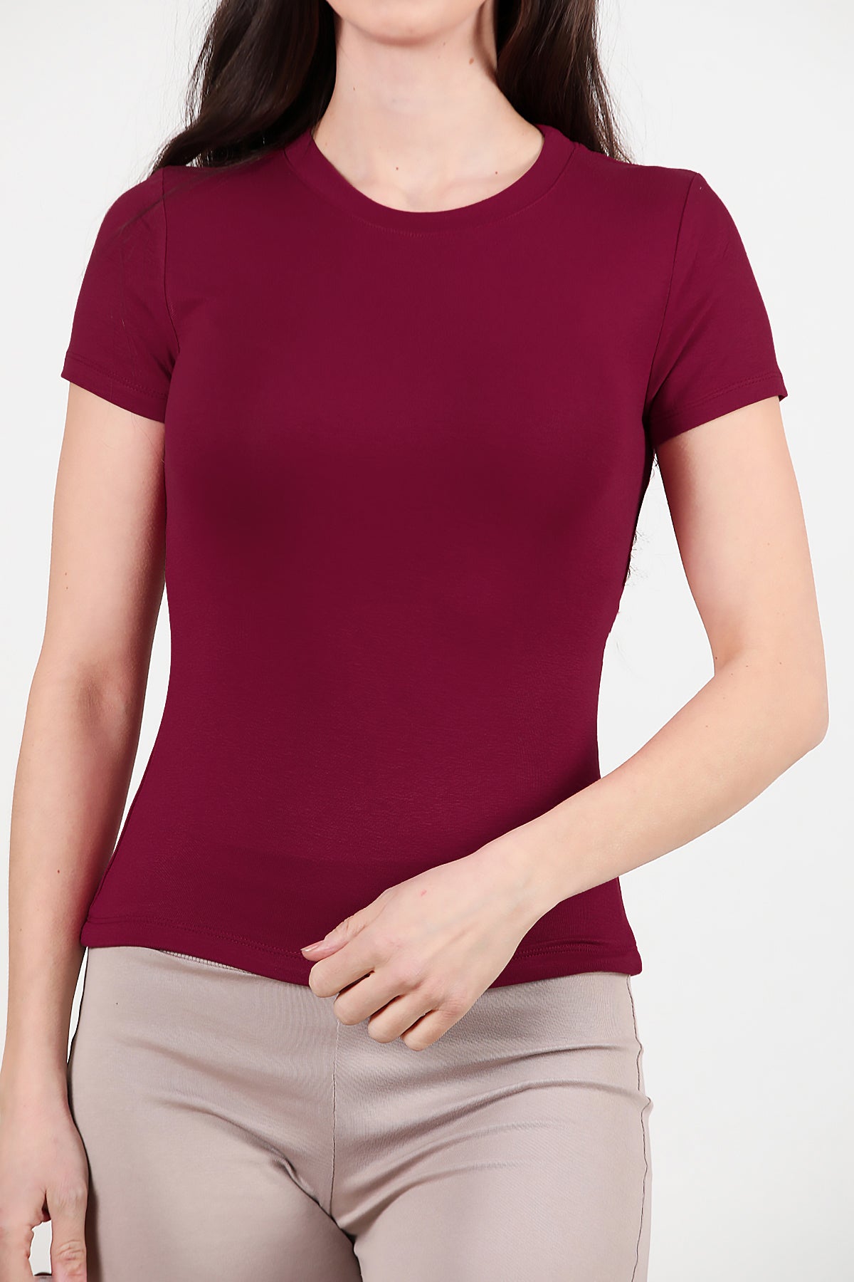 Kadın Bisiklet Yaka Bluz Bordo