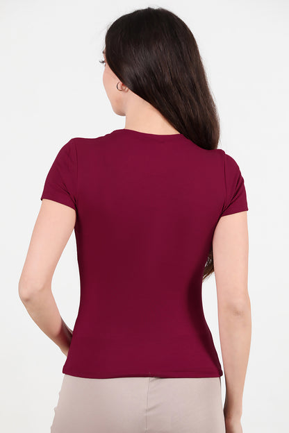 Kadın Bisiklet Yaka Bluz Bordo