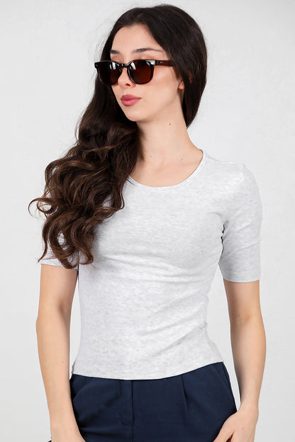 Kadın Bisiklet Yaka T- Shirt Gri