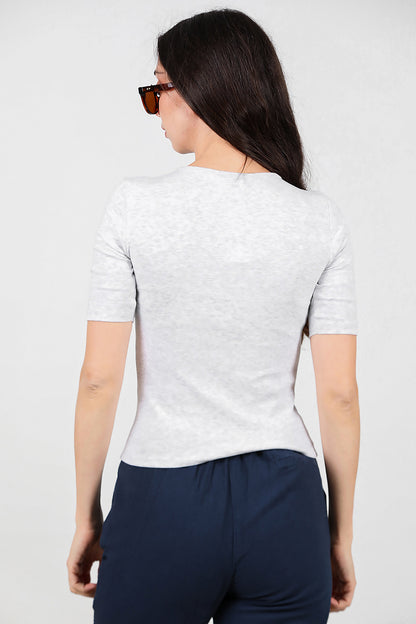Kadın Bisiklet Yaka T- Shirt Gri