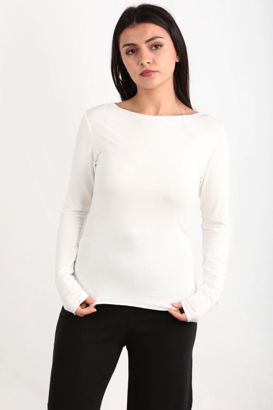 Drapelle Kadın Yanları Büzgülü Kayık Yaka Bady Bluz Ekru