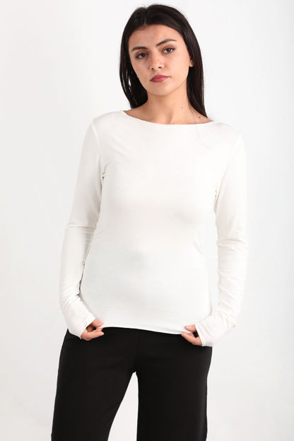 Drapelle Kadın Yanları Büzgülü Kayık Yaka Bady Bluz Ekru
