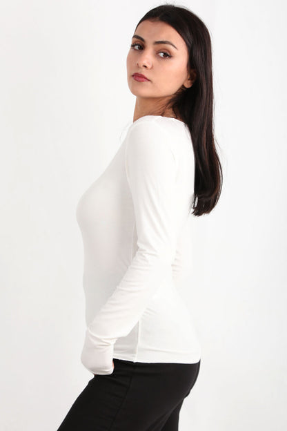 Drapelle Kadın Yanları Büzgülü Kayık Yaka Bady Bluz Ekru
