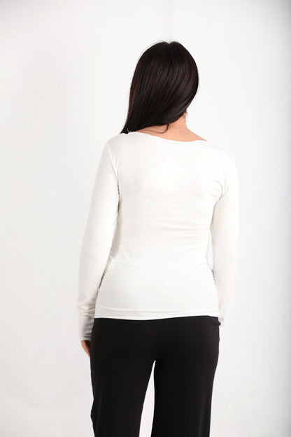 Drapelle Kadın Yanları Büzgülü Kayık Yaka Bady Bluz Ekru