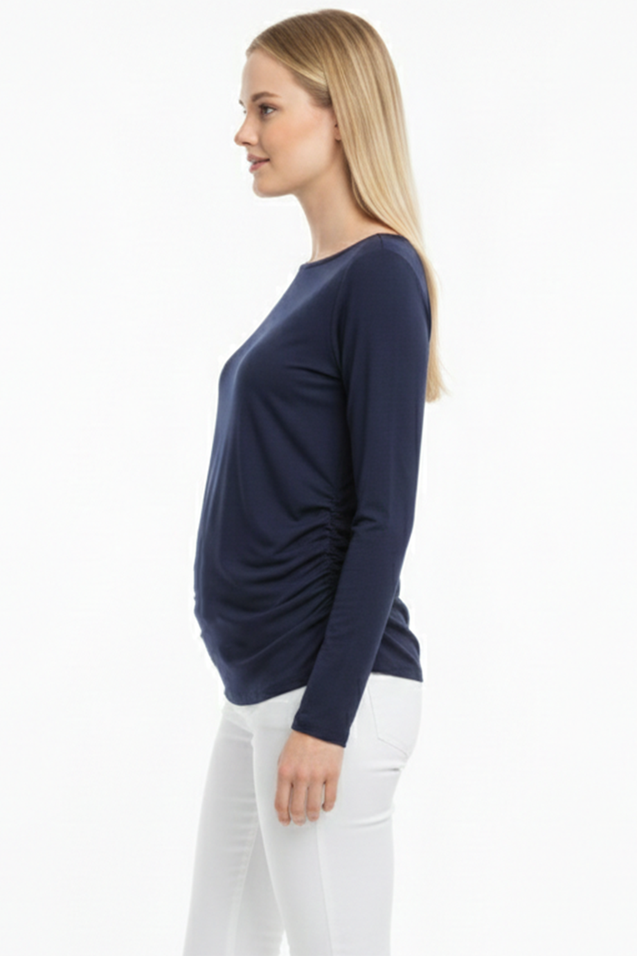 Drapelle Kadın Yanları Büzgülü Kayık Yaka Bady Bluz Lacivert