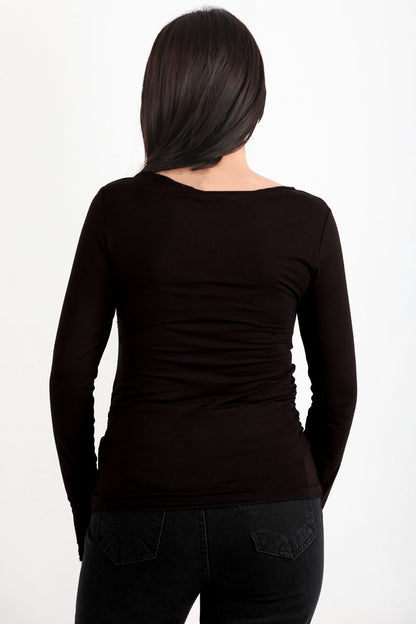 Drapelle Kadın Yanları Büzgülü Kayık Yaka Bady Bluz Siyah