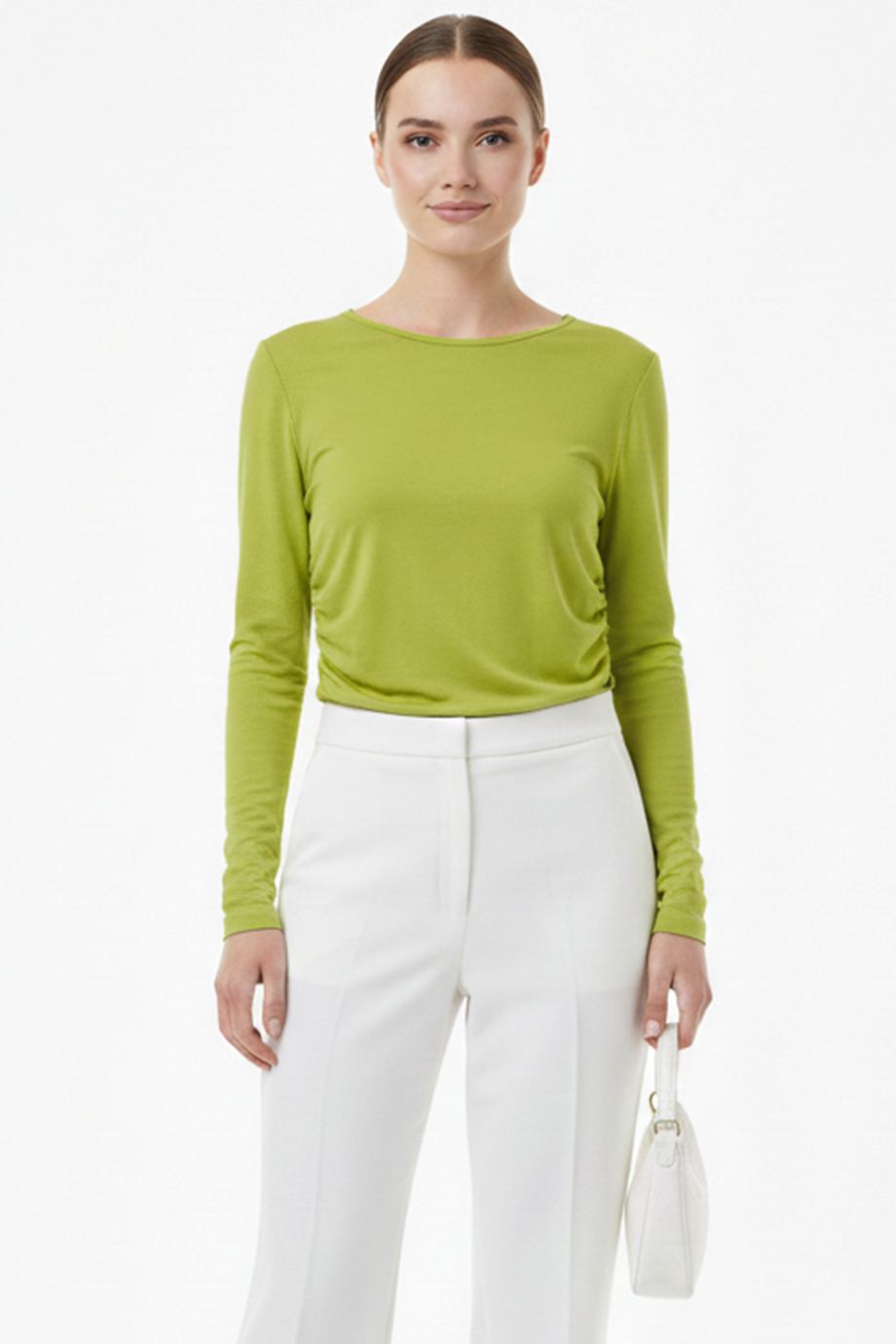 Drapelle Kadın Yanları Büzgülü Kayık Yaka Bady Bluz Yağ