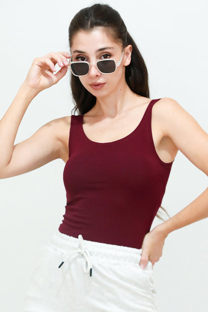 Kadın Kalın Askılı Bluz Bordo