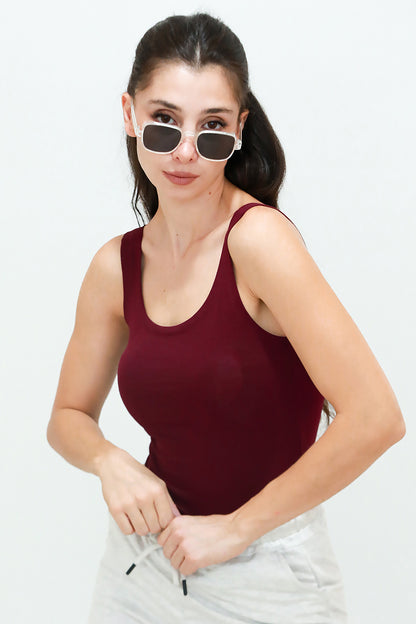 Kadın Kalın Askılı Bluz Bordo