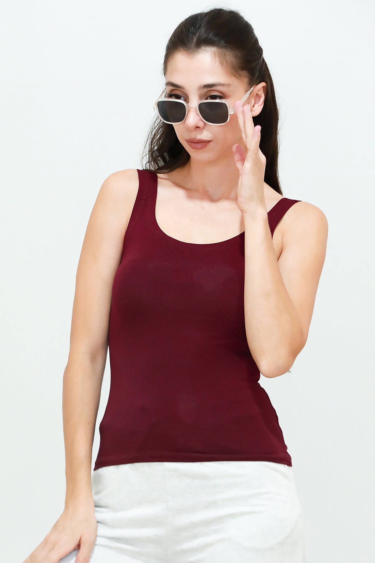 Kadın Kalın Askılı Bluz Bordo