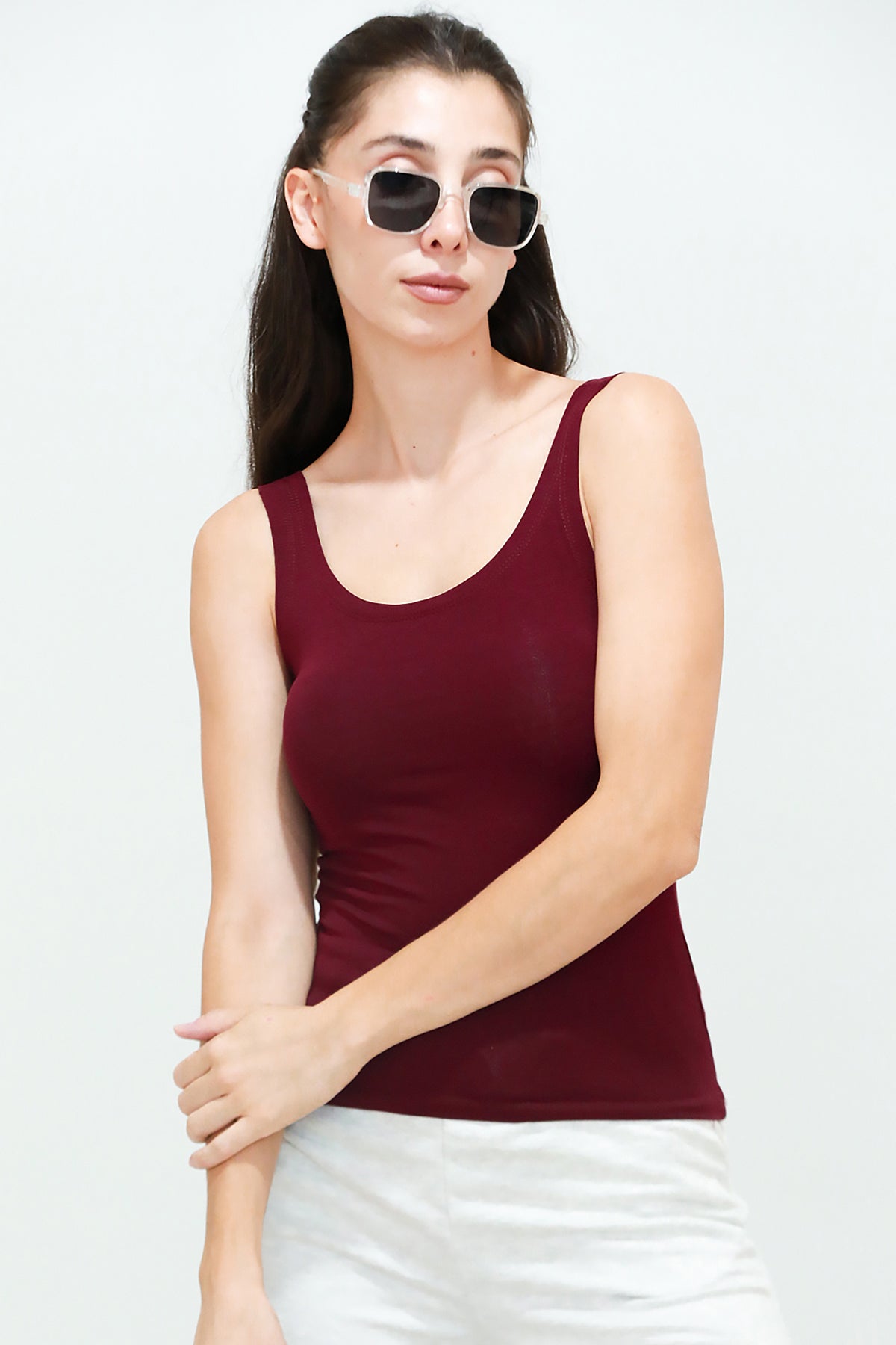 Kadın Kalın Askılı Bluz Bordo