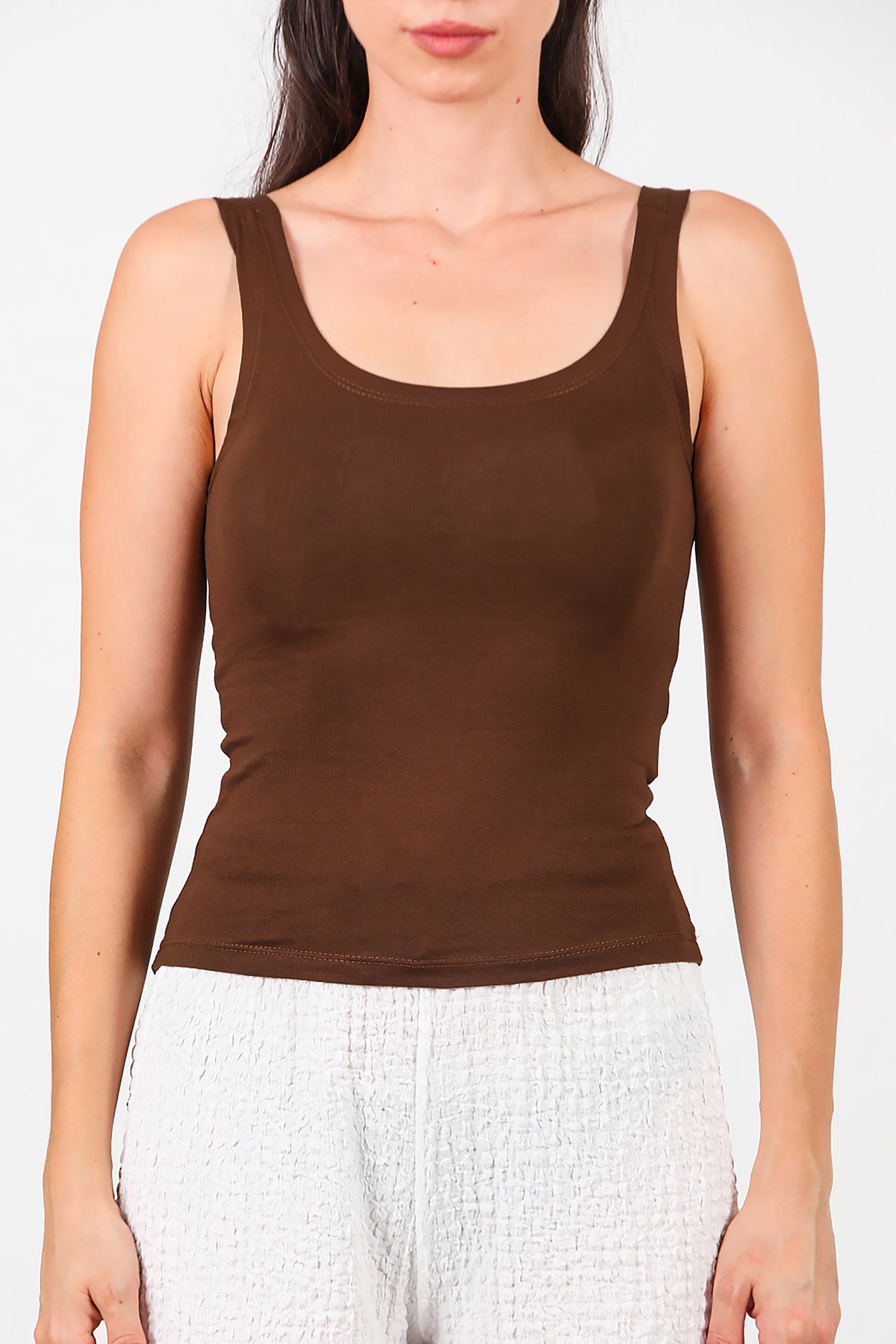 Kadın Kalın Askılı Bluz Kahverengi