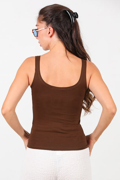 Kadın Kalın Askılı Bluz Kahverengi