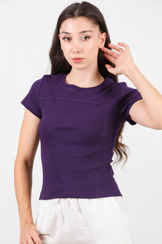 Kadın Fitilli Parçalı Bluz Mor