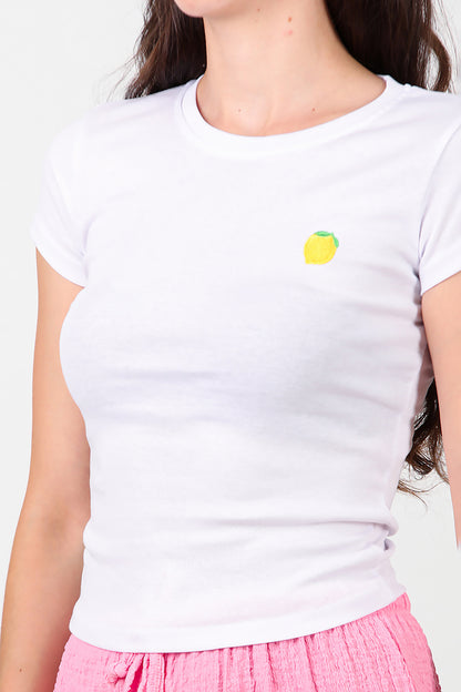 Kadın Limon Nakışlı Bluz Beyaz