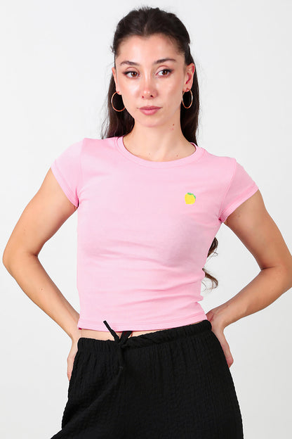 Kadın Limon Nakışlı Bluz Pembe